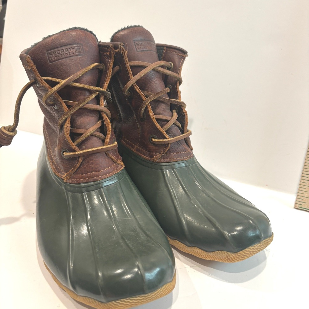 Sperry Top-Sider Saltwater Duck Boots Womens 9 Green Brown Leather STS90998